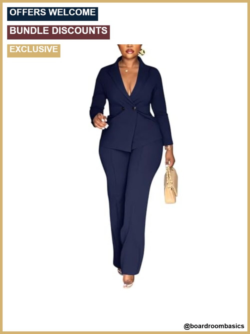 Women's Double Breasted Blazer Pants Suit 2 Piece Set Business Professional